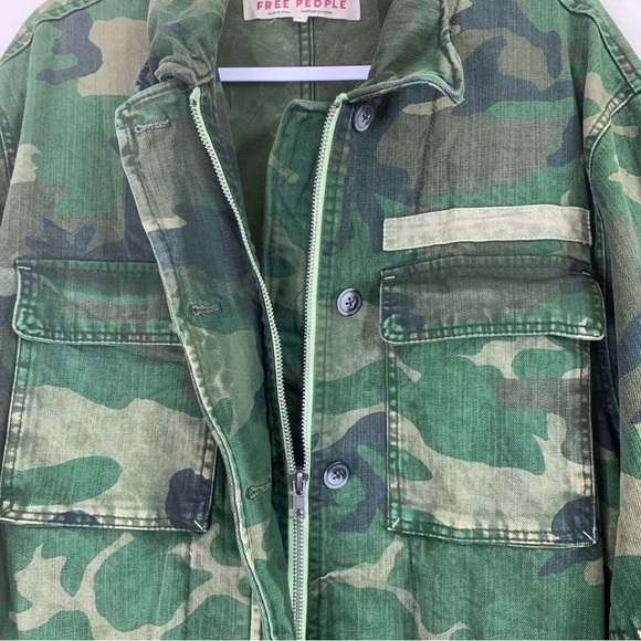 Free people Womens green camo full zip army Jacket M - Picture 6 of 9
